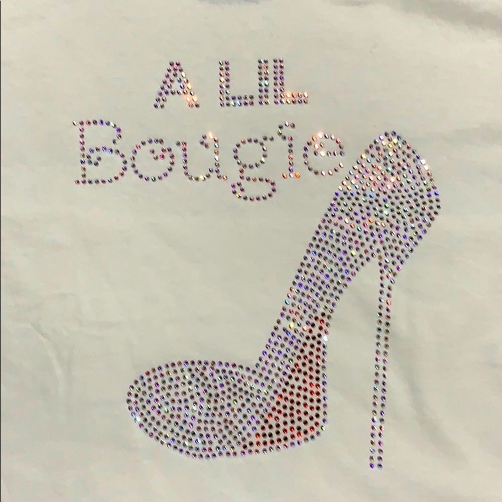 NNWT A Lil Bougie Rhinestone Tee With Heel